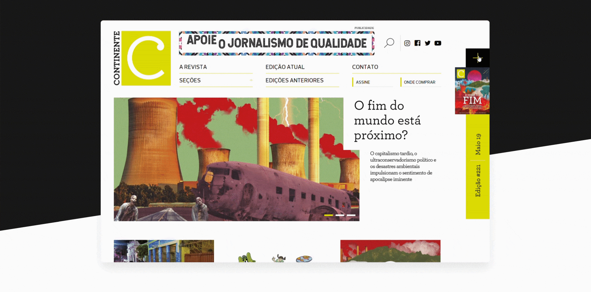 Animated interaction — side navigation panel opening and closing on the Continente website, showing the smooth drawer transition sliding in from the right and dismissed with an X button.