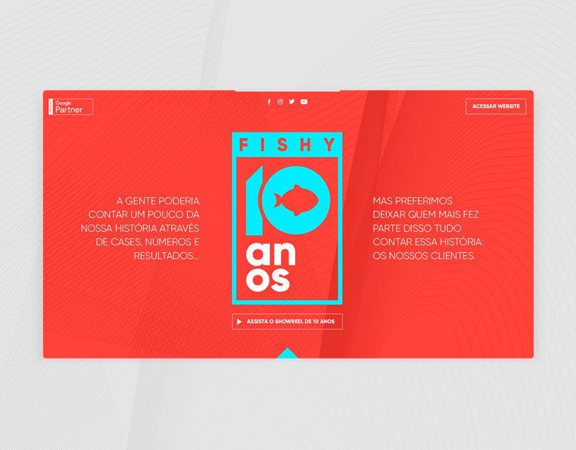 Fishy 10 anos — commemorative brand identity and client testimonial microsite for digital agency's 10th anniversary