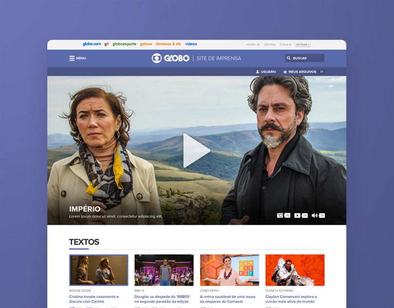 Globo TV press portal — UX/UI design for Brazil's largest television network digital press room