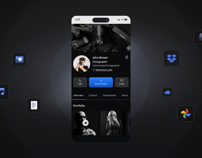 SendContact — smart business card networking app UX/UI redesign enabling professionals to create and share NFC-powered virtual cards